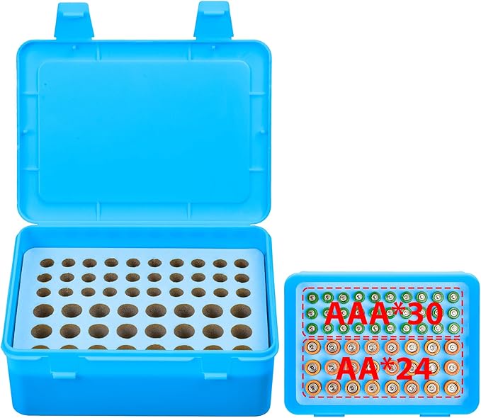 Battery Organizer Storage Box, Garage Case Holder for 24* AA, 30* AAA Batteries (Bag Not Include Batteries Pack) (blue)