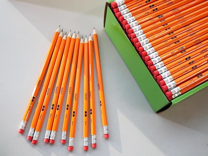 S & E TEACHER'S EDITION Woodcased #2 Pencils, Pre-sharpened, HB Lead Bulk Box, Pencils No. 2, Yellow, with Erasers, Back to school, 200 Pcs