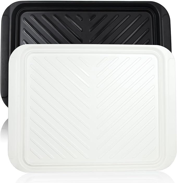 Extra Large Grilling Prep and Serve Trays, 17.3x13 inch BBQ Tray for Raw and Cooked Food, Melamine Serving Trays for Food, Set of 2, Black and White