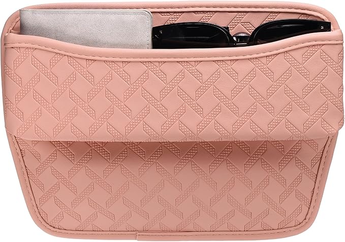 HARFINGTON Car Seat Gap Filler Organizer 11.5 x 8 x 2.1 Inch Leather Universal Car Organizer Storage Box Between Seat and Console for Phone Sunglasses Keys, Pink