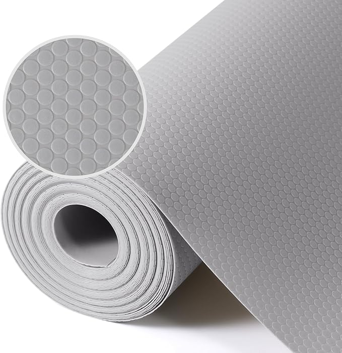 Light Gray Shelf Liners for Kitchen Cabinets Non Adhesive Drawer Liner for Bathroom Waterproof Refrigerator Liners for Shelves Fridge Plastic Mats Cabinet Cupboard Liner 11.8 x 393.7 Inches