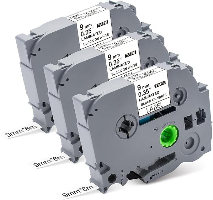 9mm Label Maker Tape TZe-221 Replacement for Brother TZe TZ Tape 9mm 0.35" Laminated (Black on White) P Touch Label Tape TZe221 for Brother PT-D220 H100 D410 D600 1890 H103W, 3 Pack