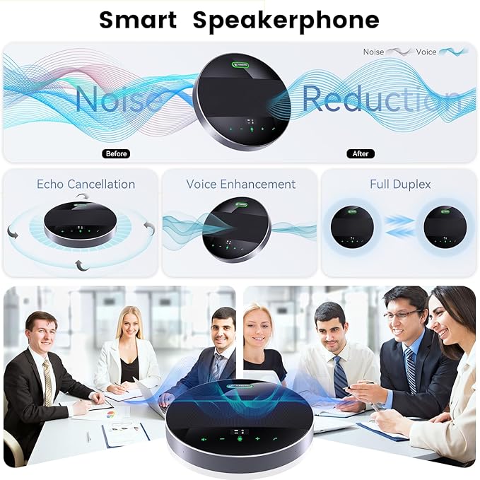 2-in-1 Conference Speaker and Microphone, Daisy Chain Wireless Bluetooth Speakerphone with 360° omnidirectional mics USB/Dongle/Bluetooth Connection 18H Talk Time for 15-30 People Meeting