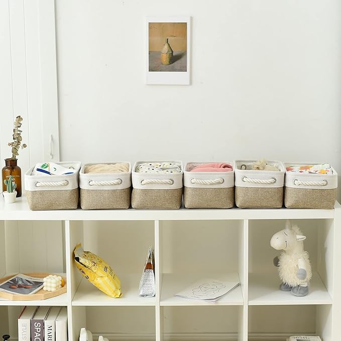 Small Storage Baskets for shelves,Fabric Storage Baskets for closet,rectangular Collapsible baskets for organizing clothes,books,gifts