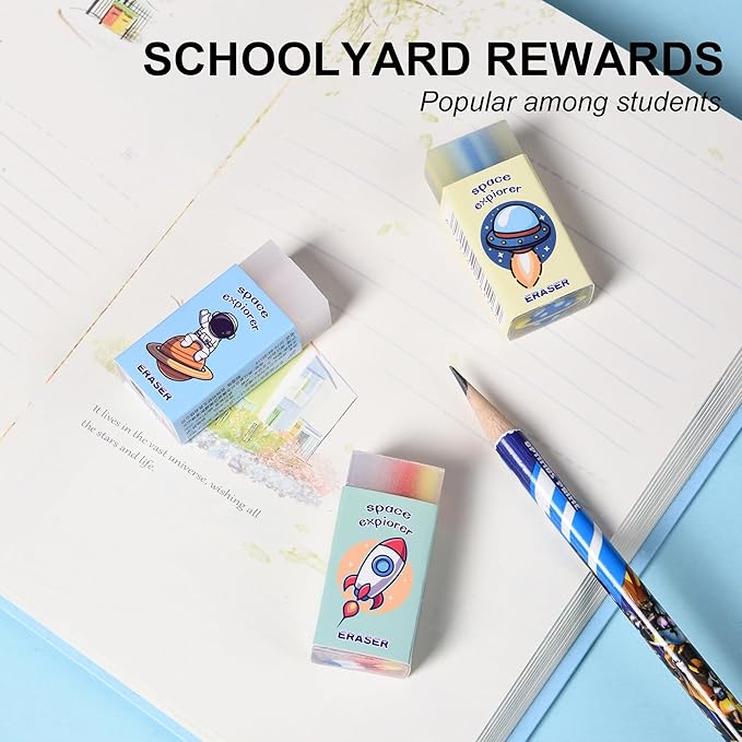 18Pcs Cute Outer Space Themed Erasers for Kids Bulk, Kawaii Fun Pencil Jelly Erasers for School Classroom Supplies Prize Gifts Party Favors