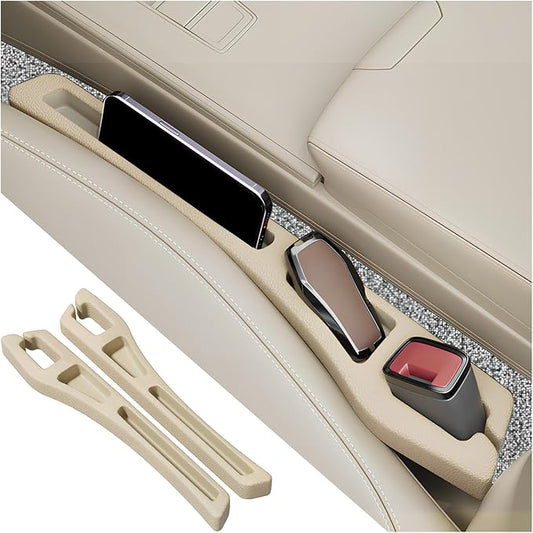 2PCS Car Seat Gap Filler Organizer,2 in 1 Car Gap Filler with Fill and Storage Function for Storing Phones Keys Cards,Universal Multifunctional No Drop Seat Guard for Cars (Beige)