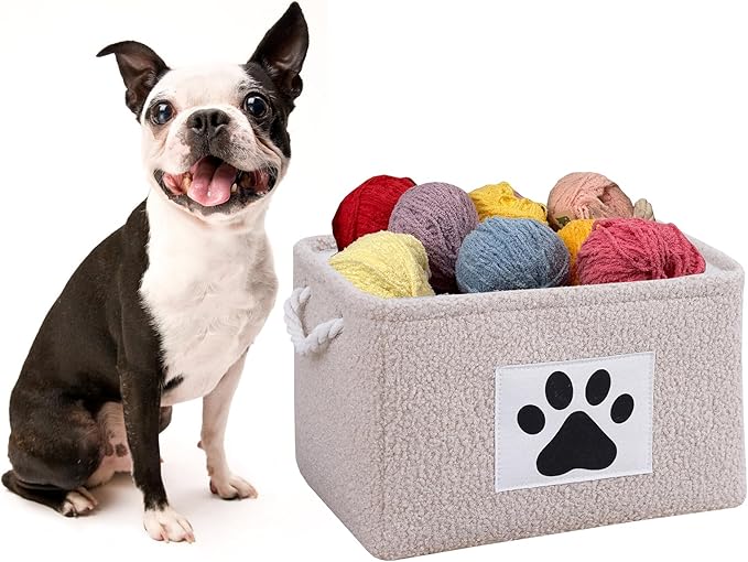 COMFY-HOMI 2Pcs Dog Toy Basket Collapsible Pet Toy Storage Organizer with Handles - Soft Polyester Fleece Fabric Bin Storage Basket for Shelves, Toys Storage and Organization 15"x10.2"x9.5"