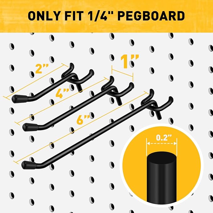 ELEAD 66-Piece 2/4/6 Inch Extra Thick Pegboard Hooks, Heavy Duty Peg Board Organizer Accessories, Peg Board Tool Hangers Fit for 1/4" Pegboard Hanging Tools Garage, Workshop, and Craft Storage