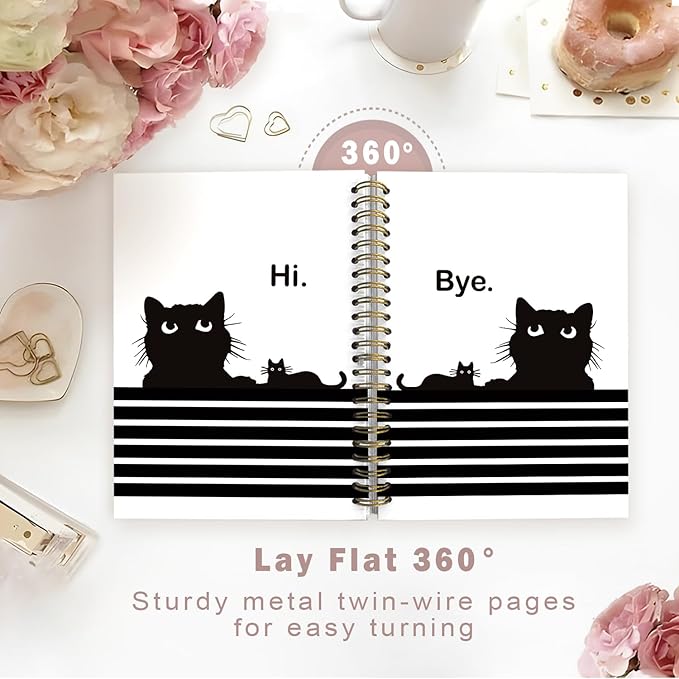 Lacama Cat Notebook Cat Journal, Funny Black Cat Spiral Notebook Journal, Gifts for Cat Lovers, Trendy Cat Notebooks for School and Office Supplies, Cat Stationary 5.5x8.3