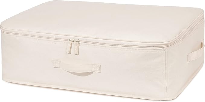 Decorative Basket Rectangular Fabric Storage Bin Organizer Basket with Handles for Clothes Storage (24 x 15.3 x 7, Beige)