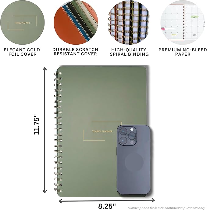 | Ultimate Yearly, Daily, Weekly, Monthly Planner | 8.25" x 11.75" | To Do List Notebook for Work | Simple Design | Multiple Layouts | Academic Planner and Organizer Notebook (Navy, Yearly Planner - Portrait)