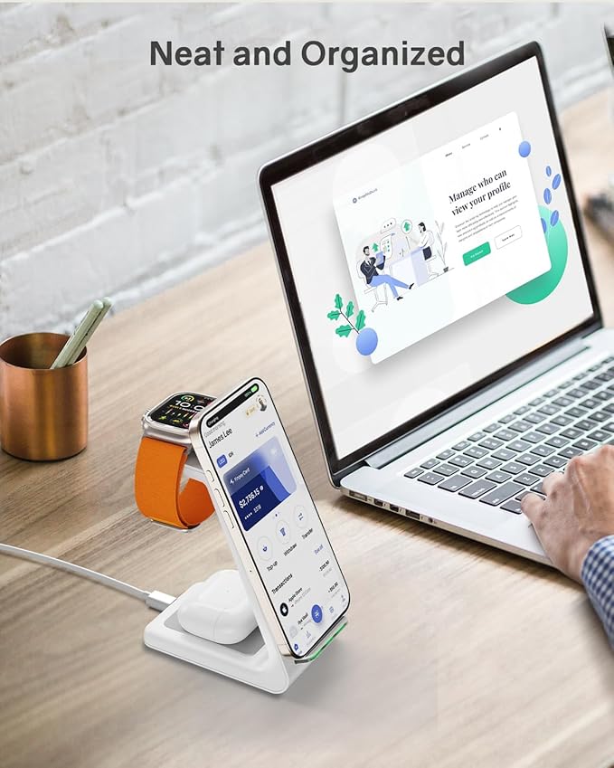 Wireless Charging Station for Apple - 3 in 1 Wireless Charger Stand Dock Watch and Phone Charger Station for Apple Watch 11/8/7/SE/6/5/4/3/2, iPhone 17 16-12 Pro Max SE XS X, Samsung, AirPods Pro/3/2