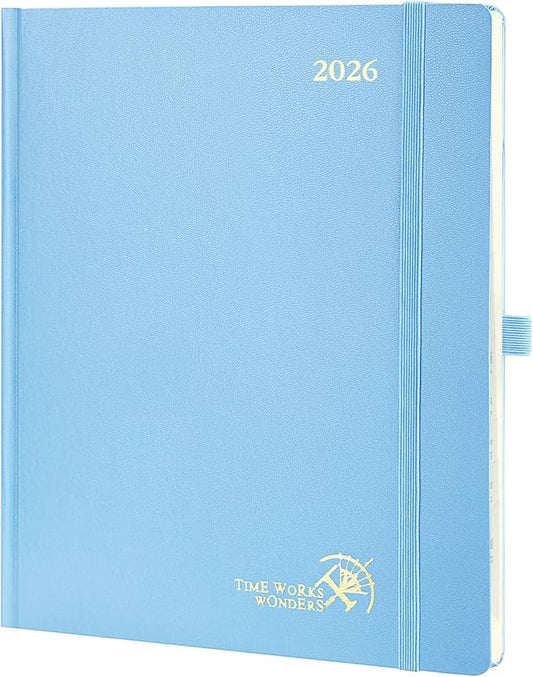 POPRUN 2026 Planner (Large Size 8.5''x 10.5'' Hardcover) - Daily Weekly and Monthly Calendar Agenda 2026 Appointment Book with Hourly Time Slots, Monthly Tabs, 100 GSM - Haze Blue