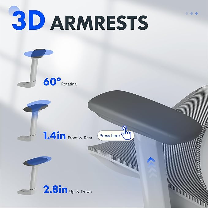 FLEXISPOT ErgoX Premium Ergonomic Office Chair with Footrest- Adjustable 3D Armrests, Dynamic Lumbar Support, Recline & Tilt Function, Mesh Seat, for Home & Office Use,Blue
