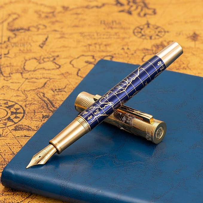 Hongdian 8041 Qinghai-Tibet Plateau Souvenir Fountain Pen, Iridum Medium Golden Nib with Metal Pen Box Set