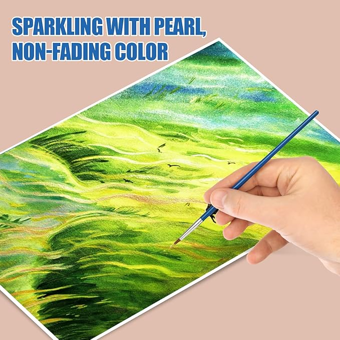 Mini Glitter Watercolor Paint Set with Paper, 24 Colors Shimmer Metallic Watercolour Painting Sets, Solid Pearl Water Color Paints for Adult, Kids, Green 1ml Trial Pack(Letter from Spring)