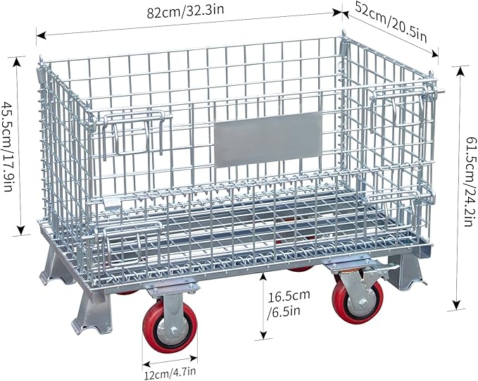Collapsible Wire Storage Basket with Wheels, 32"x20"x24", Heavy-Duty Foldable Metal Bin for Home, Garage & Laundry Room, 1500 lbs Capacity