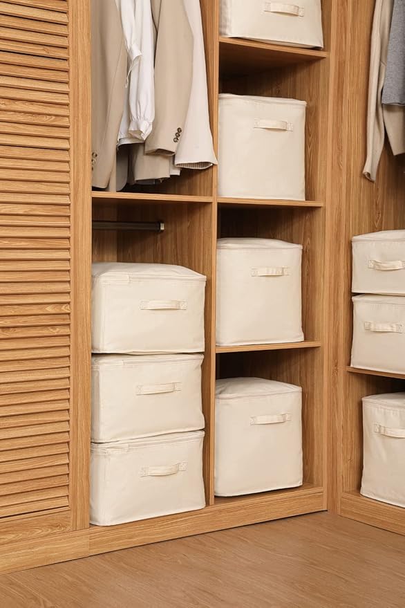 Decorative Basket Rectangular Fabric Storage Bin Organizer Basket with Handles for Clothes Storage (13.7 x 13.7 x 6.29, Beige)