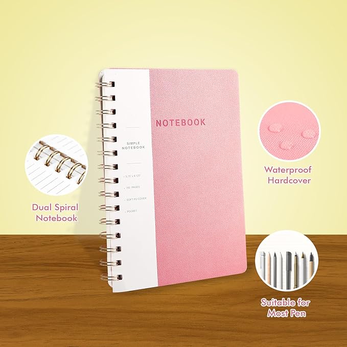 Lined Spiral Notebook College Ruled A5 Journal Book for Note Taking, 160 Pages Writing Journal for Office and Home School Supplies 5.75 x 8.125 inch (6pack-3Reefblue/3Pink)