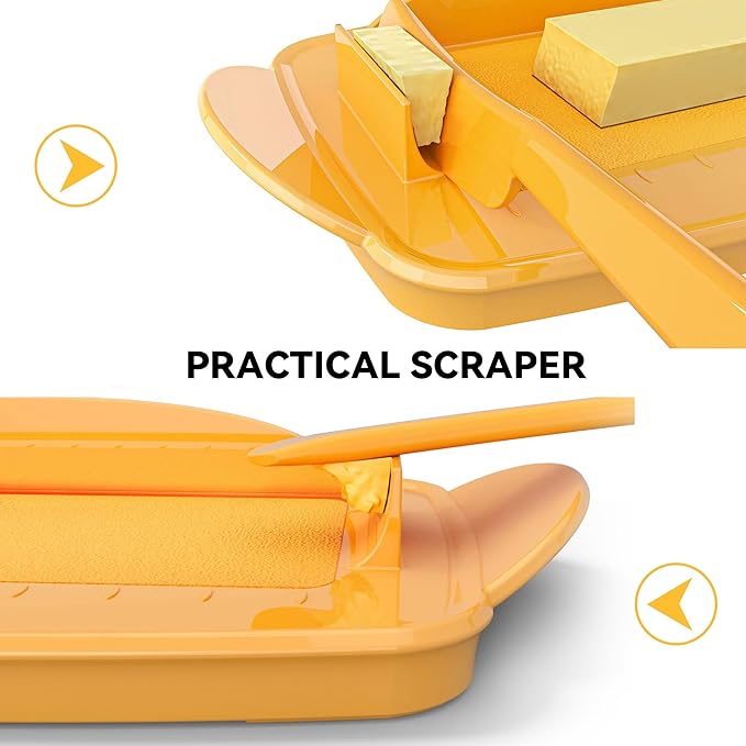 Butter Dishes with Lid for Countertop Refrigerator, Plastic Butter Dish Clear Flip Top Lid Butter Container with Spreader, Non-Slip Bottom Butter Holder Keeper (Orange)