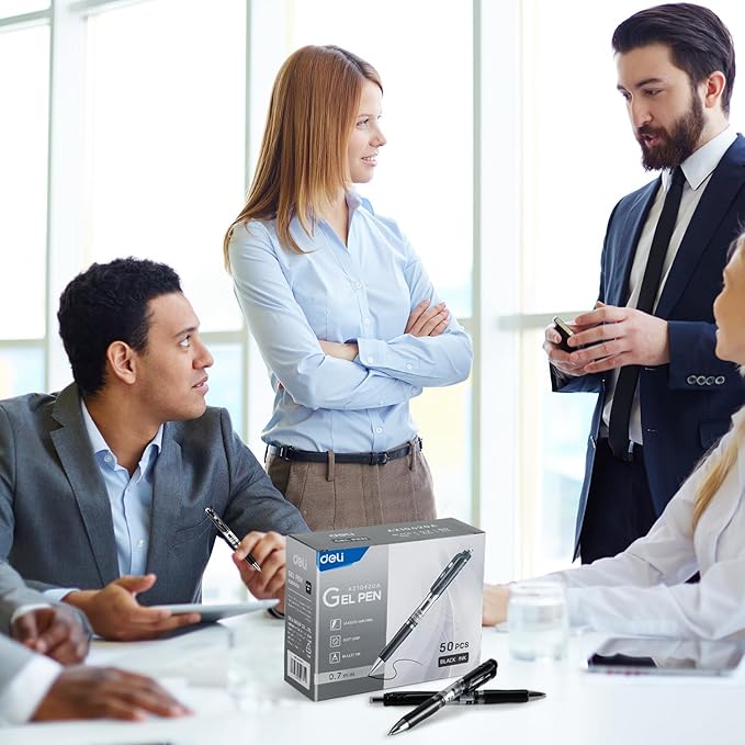 deli Gel Pens, 50 Pcs Retractable Pens Black Ink, Medium Point Pen 0.7mm, Smooth Writing, Fast Dry, No Bleed for Journaling Note Taking, Home School Office Supplies