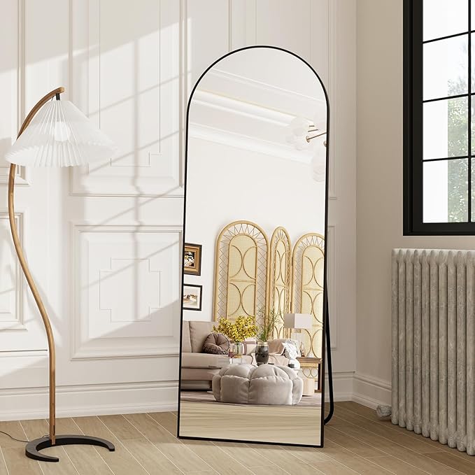 HARRITPURE 58"x18" Arched Full Length Mirror Free Standing Leaning Mirror Hanging Mounted Mirror Aluminum Frame Modern Simple Home Decor for Living Room Bedroom Cloakroom, Black