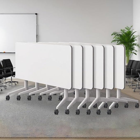 Conference Table,Folding Conference Room Tables Portable Rolling Conference Training Table with Silent Wheels,Mobile Meetings Flip Top Tables for Offices Classrooms Meeting Room (6Pack 47.2in)