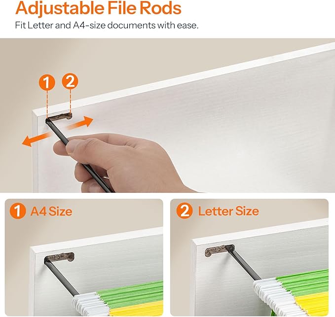HOOBRO 3 Drawer File Cabinet with Lock, Mobile Farmhouse Filing Cabinet for A4/Letter Size, Under Desk Rolling Office Cabinet, Printer Stand with Storage for Home Office, White and Walnut WH67WJ01