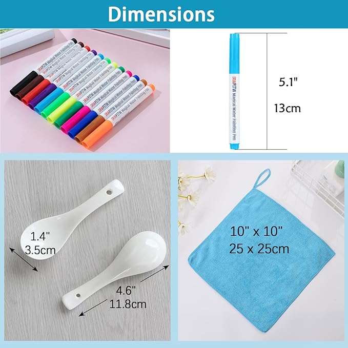 IRWPITW Magic Drawing Pen Bundle, 8 Colors Magical Water Painting Pens for Kids, Kiddies Create Magic Pen Floating Ink Drawings Set with Spoons and Towel, Tattoo Water Marker Gifts for Boys and Girls