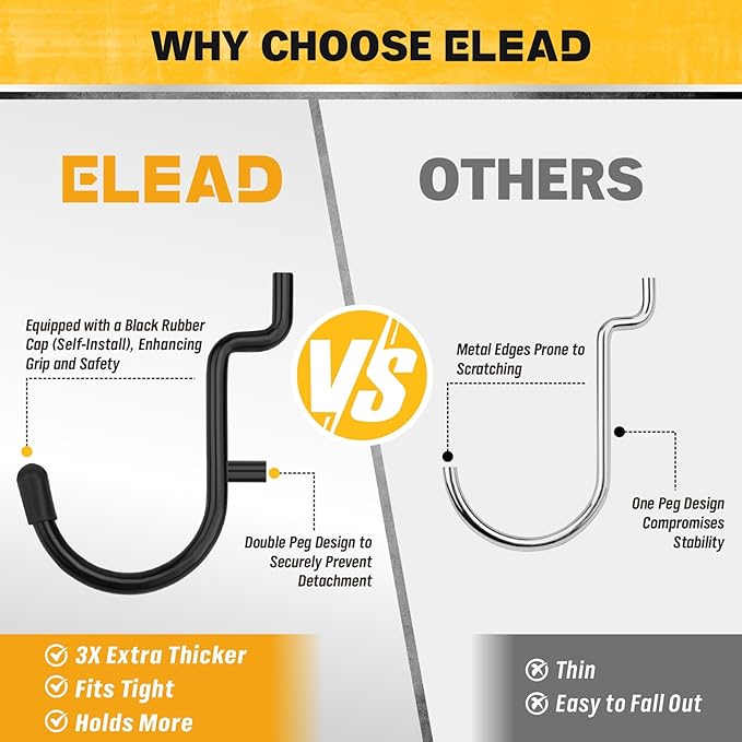 ELEAD 286-Piece Extra Thick Pegboard Hooks Set, 1/4" Heavy Duty Black Peg Board Organizer Accessories with Bins, Metal Pegboard Accessories with Pegs Lock, Peg Board Hooks for Hanging