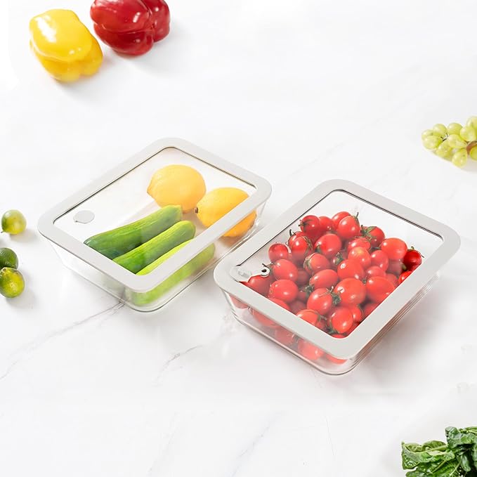 Glass Food Containers with Glass Lid, Microwave Safe Food Storage Container Set, 2 Pack of 48oz, Large Size Meal Prep Storage Set with Airtight Leak Proof Lid.