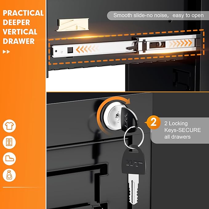 INTERGREAT 4 Drawers File Cabinet with Lock, 18" D Metal Black Vertical Filing Cabinet for Hanging Folders, Easy Assemble