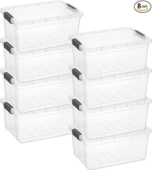 Superio Clear Storage Bins with Lids, 16 Quart BPA Free Plastic Containers, Transparent Boxes for Organizing, Stackable Crates, Organizer Totes for Home, Office, School, and Dorm