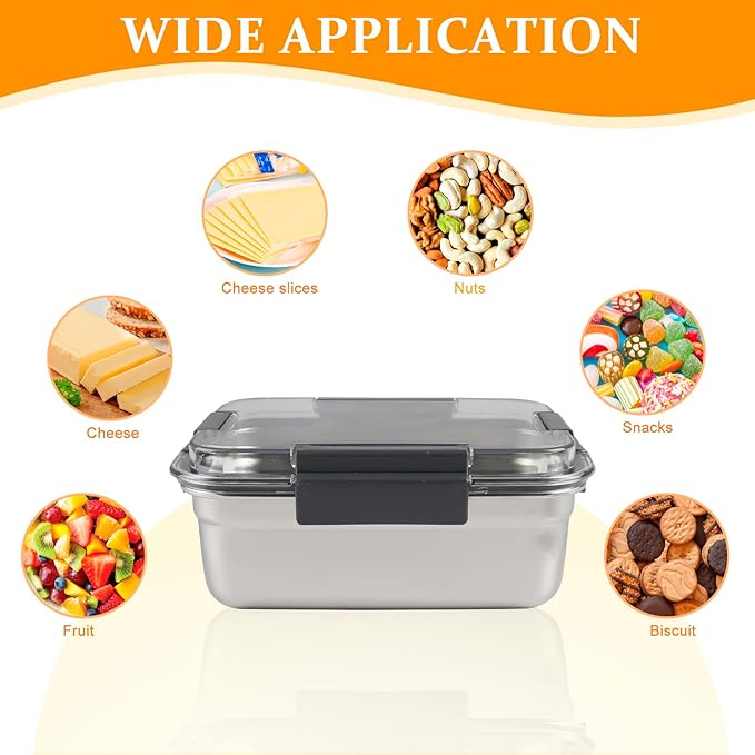 Cheese Container for Refrigerator,Cheese Stainless Steel Container with Lids,Deli Meat Saver,Shredded Cheeses Storage Containers for Fridge,Stackable Kitchen Keeper,Sliced Cheddar Holder