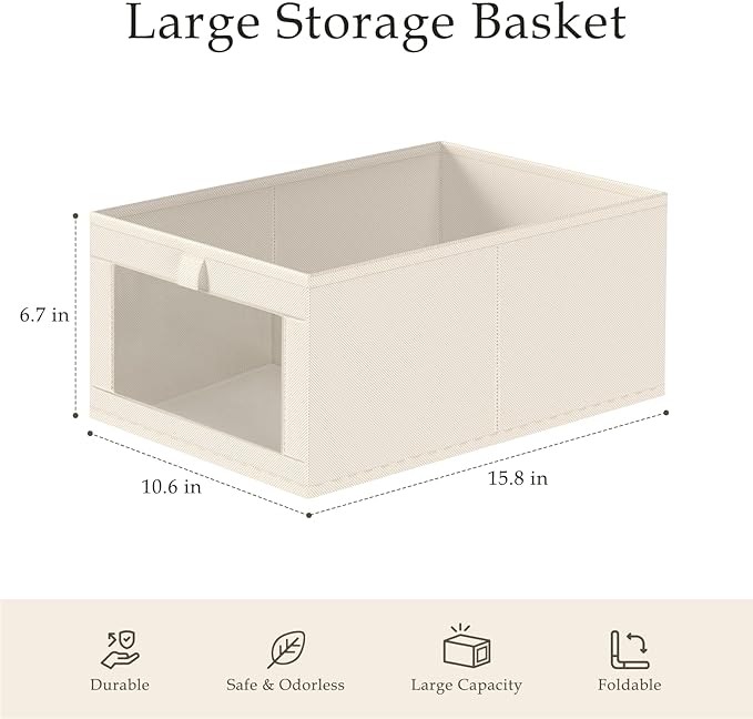 Criusia Beige Linen Closet Organizers and Storage, 8 Pack Foldable Mesh Window Large Linen Closet Baskets