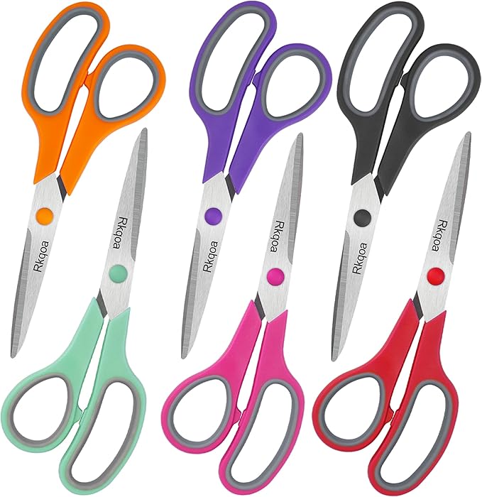 Pink Scissors Pack, Rkqoa 8" All Purpose Scissor - High Performance and Designed for Everyday use, Stainless Steel Shears Set with Comfort Grip, Right/Left Handed
