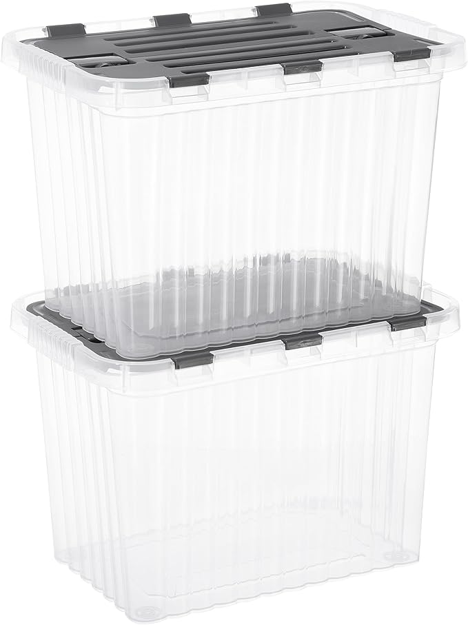 Superio Storage Bins with Lids, Clear Plastic Containers for Organizing, Stackable Totes, BPA Free, Odor Free, Organizer Boxes for Home, and Dorm, 17 Quart (2 Pack, 15"x10"x10.25")