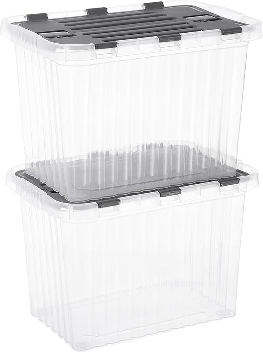 Superio Storage Bins with Lids, Clear Plastic Containers for Organizing, Stackable Totes, BPA Free, Odor Free, Organizer Boxes for Home, and Dorm, 17 Quart (2 Pack, 15"x10"x10.25")