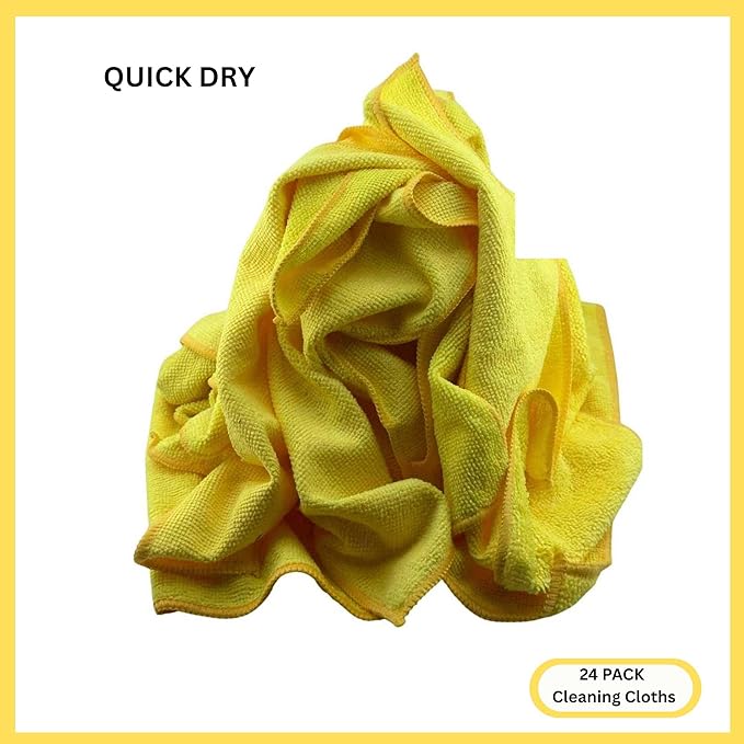 Microfiber Cleaning Cloth for Kitchen & households, Towels for Cars. (300gsm) (Pack of 24 Yellow)