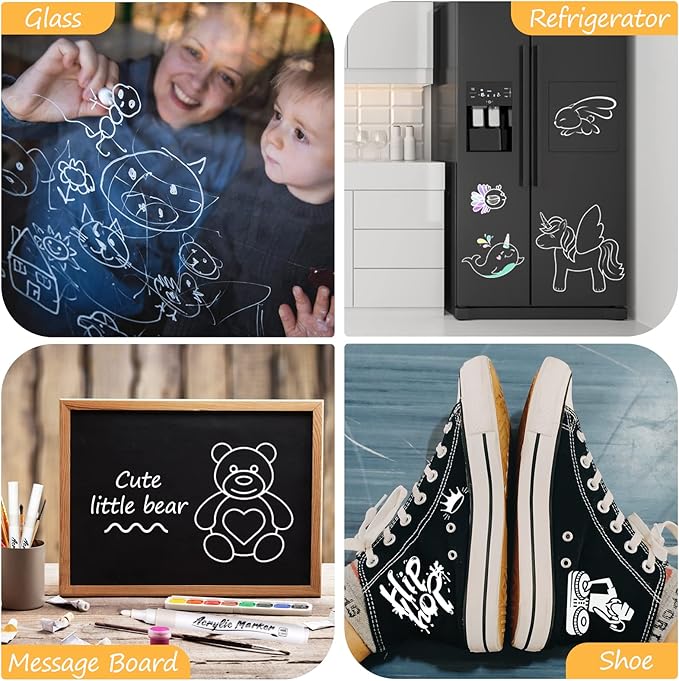 White Markers Pen, 8 Pack Paint Pens, Fine Tip Acrylic White Permanent Markers for Sketching, Drawing, Wood, Rock, Tyres, Plastic, Leather, Glass, DIY Painting