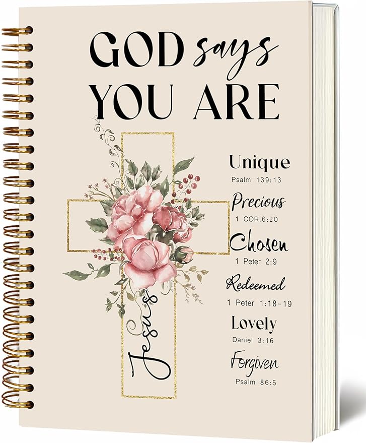 Bible Notebook, A5 Spiral Christian Journal with Floral Pink Butterfly Notebook, Bible Verse-God Says You Are, Inspirational Notebooks for Women, Bible Study, Gift for Birthday Christmas