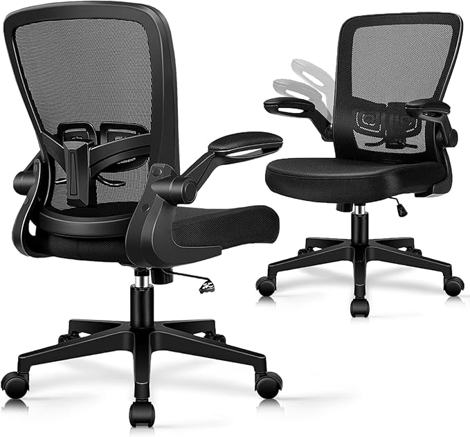 Desk Chairs with Wheels, Ergonomic Mesh Office Chair Adjustable Height and Swivel Lumbar Support Home Office Chair with Flip Up Armrests, Set of 2