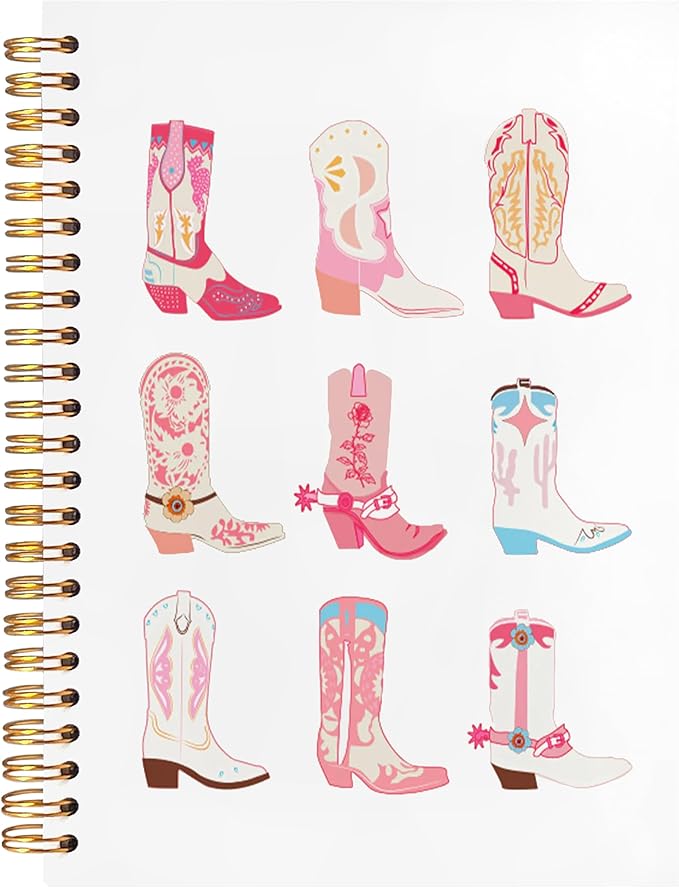 BearCake Cowgirl Boot Notebook, Cowgirl Stuff, Cowgirl Gifts, Western Office Supplies, Western Stuff for Women, Boho Western Notebook Journal 5.5x8.3 white