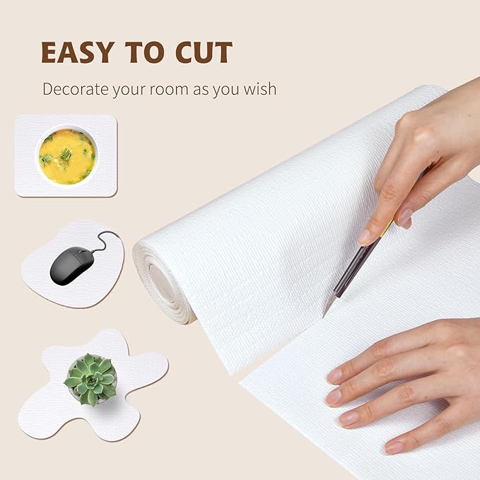Shelf Liners for Kitchen Cabinets 23.6in x 39.37FT, Non Adhesive Drawer Liner Pure White Thickened Shelf Liner Non-Slip Easy to Clean for Tool Box Refrigerator with Knife and Tape Measure