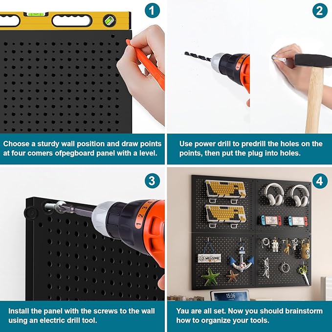 Metal Peg Board Kit with 1/4" Pegboard Accessories,Include 16.5"X13" Peg Board and Extra Thick Pegboard Accessories,Wall Organizer Peg Board Panels Tool Organizer Storage System (98)