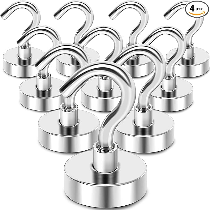 MIKEDE Magnetic Hooks Heavy Duty, 30Lbs Neodymium Magnets with Hooks for Refrigerator, 10Pcs Strong Cruise Hooks for Hanging, Magnetic Hanger for Grill, Toolbox, Storage
