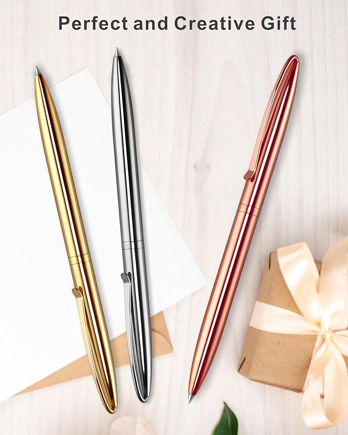 Cambond Ballpoint Pens, Guest Pen Stainless Steel Nice Pens for Guest Book Uniform Christmas Gift - Black Ink (1.0mm Medium Point), 3 Pens with 6 Extra Refills (Rose Gold),3 Count (Pack of 1)