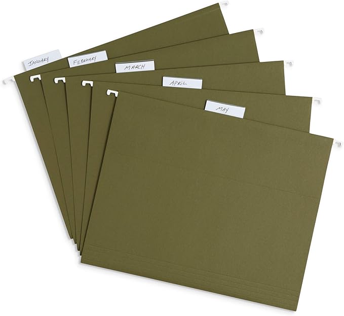 Blue Summit Supplies 25 Hanging File Folders, Reinforced Hanging Folders, Standard File Folders for Filing Cabinet, Letter Size, Green, 25 Pack