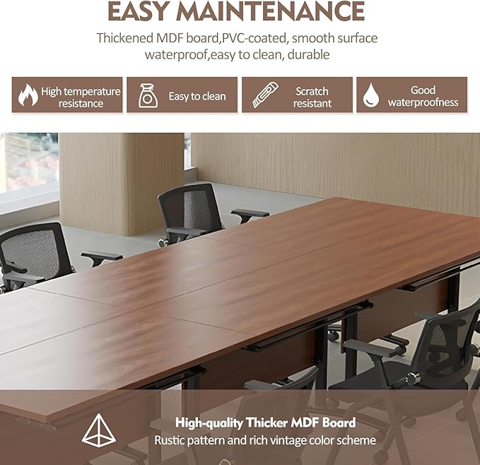 Conference Table,Folding Conference Tables Modern White Conference Room Table with Wheels, 2-10 Persons,for Office, Meeting Room (2, 1619YHT, 55IN)