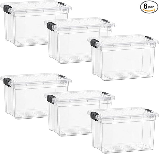 Superio Clear Storage Boxes with Lids, 49 Quart Plastic Container Bins for Organizing, Stackable Crates, BPA Free, Non Toxic, Odor Free, Organizers for Home, Office and Dorm, 6 Pack